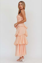 Sexy Slim Fit Strapless Backless Ruffled Prom Dress