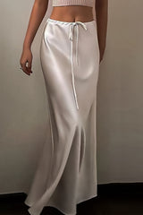 Satin Drawstring High Waist Bodycon Maxi Skirt