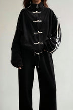 Stand Collar Suede Jacket Wide Leg Two Piece Set