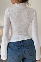 Chinese Knot Sheer Lace Bell Sleeve Blouse