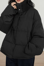 Knit Collar White Duck Down Puffer Jacket One Size / Black