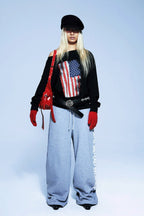 Distressed Flag Off Shoulder Sweatshirt