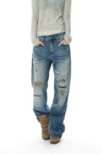 Rivet Lightning Distressed Flare Jeans