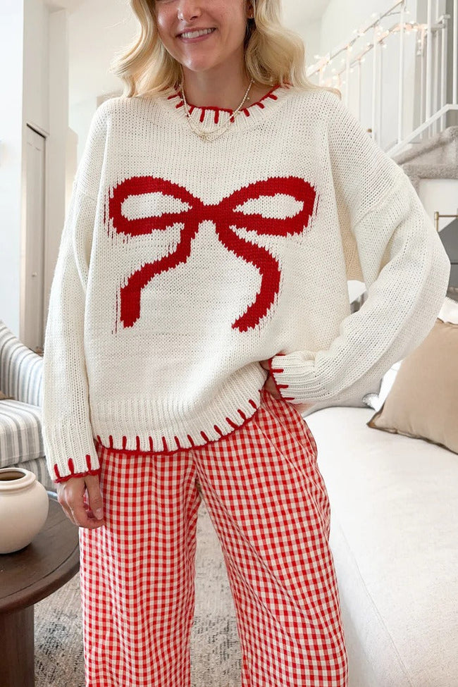 Bow Jacquard Knit Pullover Sweater Main image