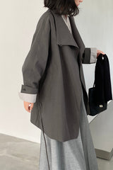 Lapel Trench Belted Midi Overcoat
