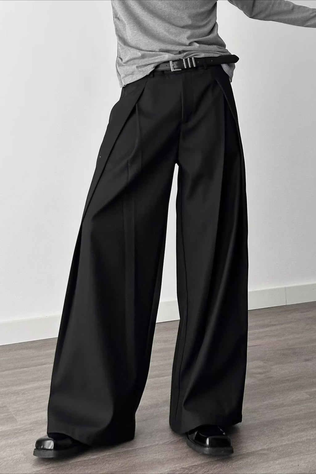 Casual 3D Pleat A-Line Wide Leg Pants