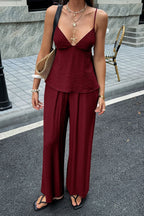 Casual Solid Cami Wide Leg Pants Set