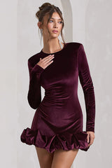 Velvet Crew Neck Ruched Midi Dress