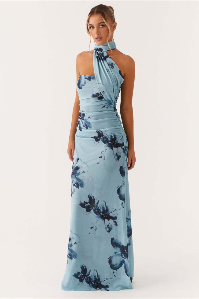Tie Dye Mesh Spaghetti Strap Maxi Party Dress Blue / S Main image
