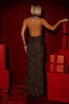 Deep V Backless Sequin Maxi Dress