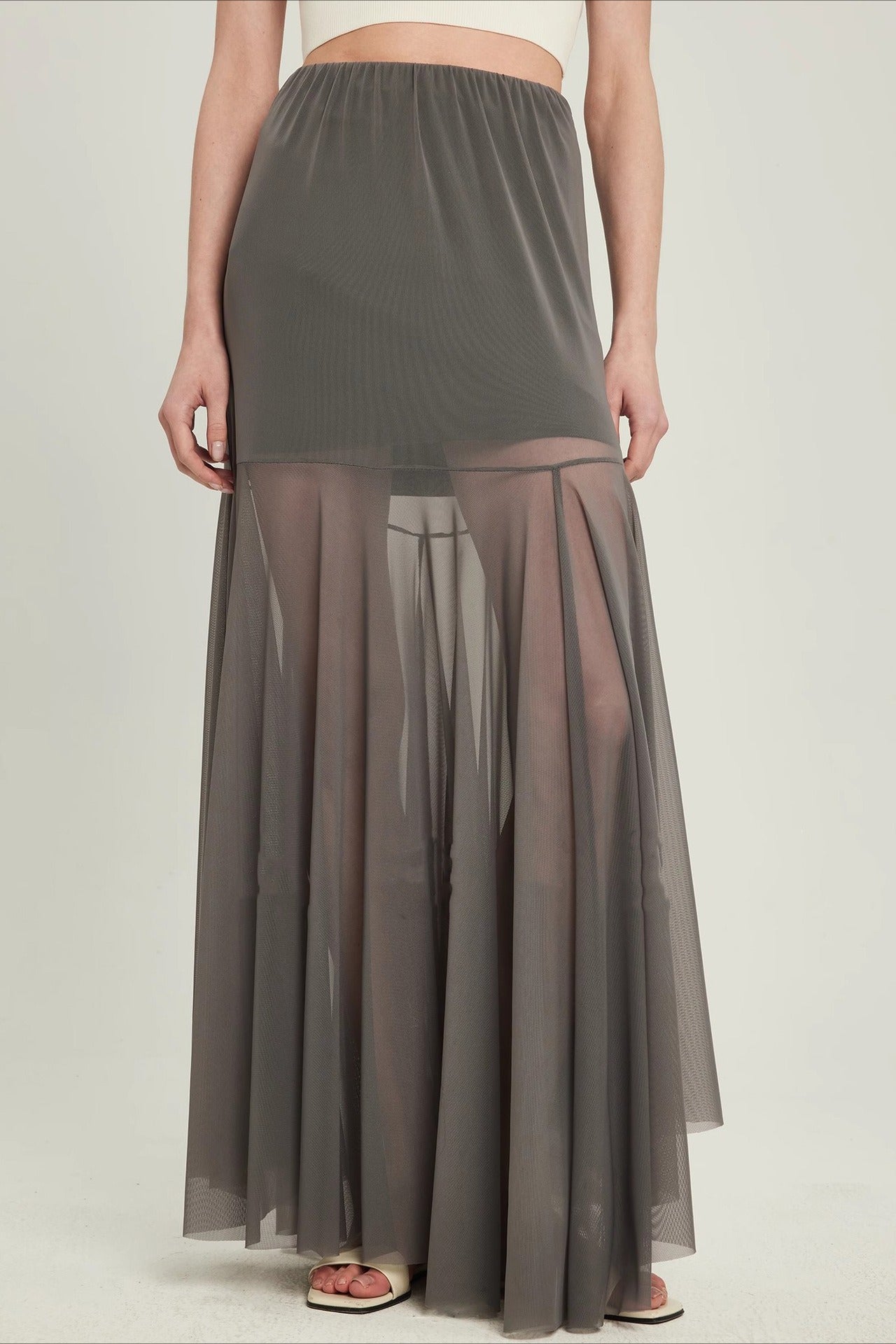 High Waist Tiered Mesh Insert Asymmetrical Skirt Secondary image