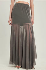 High Waist Tiered Mesh Insert Asymmetrical Skirt