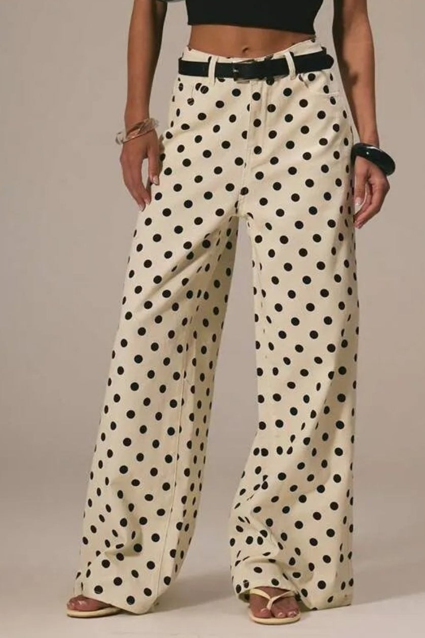 Polka Dot Casual Mid Waist Wide Pants Secondary image