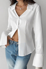 Slim Fit Flare Sleeve V Neck Blouse