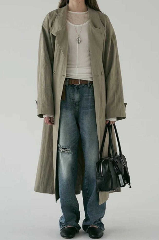 Oversized Stand Collar Long Casual Overcoat Secondary image