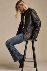 Chic Stretch Rhinestone Trim Flare Jeans