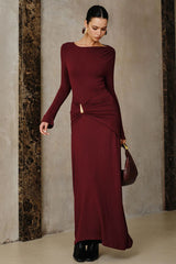 Wine Red Bodycon Metallic Trim Dress