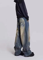 Gradient Wing Print Wide Leg Jeans