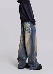 Gradient Wing Print Wide Leg Jeans