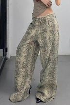 Snake Pattern 3D Print Relaxed Mid Rise Jeans