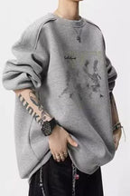 Washed Figure Graphic Oversized Crew Neck Sweatshirt