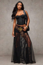 Low Waist Lace Trim Bodycon Pencil Skirt
