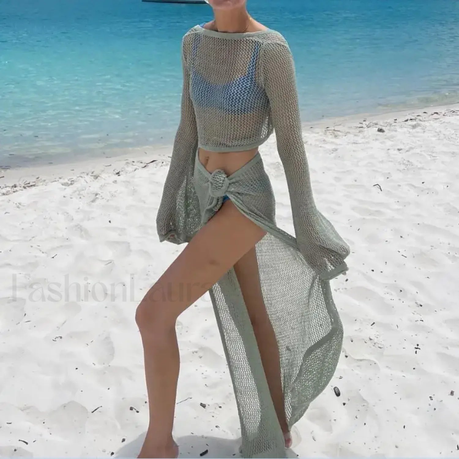 2PC Knit Crop Skirt Cover Up Main image