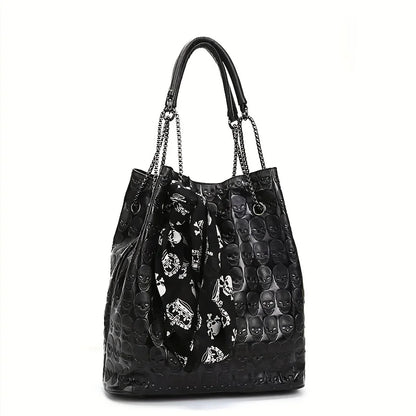 Gothic Skull Print Punk Scarf Decor Trendy Crossbody Tote Shoulder