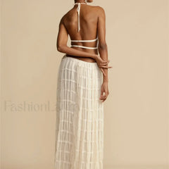 2Piece Skirt Set for Women Lace Up Back Tank Tops Tie Up High Waist Long Skirts Outfits Fairy Vacation Cottagecore Lace