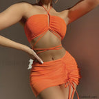 3 Piece Skirt Halter Bikini Set