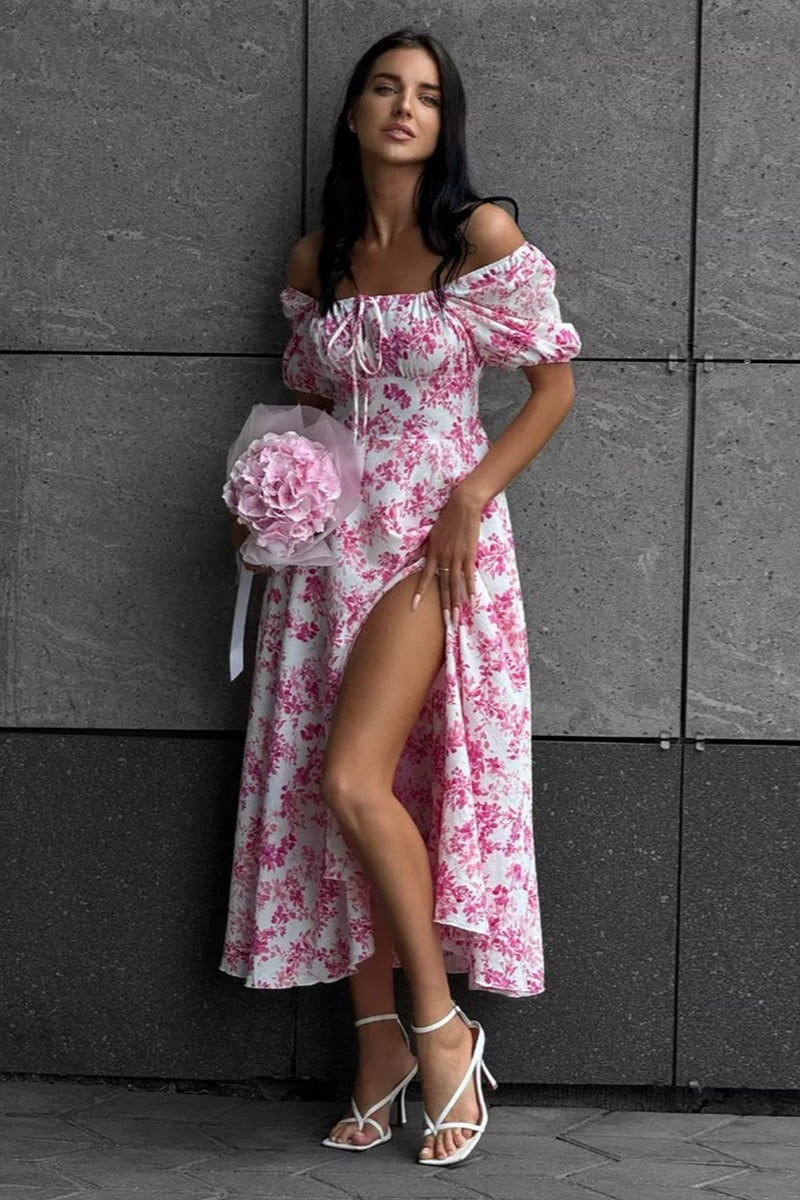 Off Shoulder Tie Waist Slit Floral Dress Secondary image