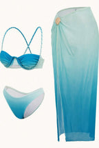 Gradient Mesh Skirt Backless Three Piece Swim Set