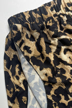Off Shoulder Flared Long Sleeve Leopard Crop Top Shorts Set