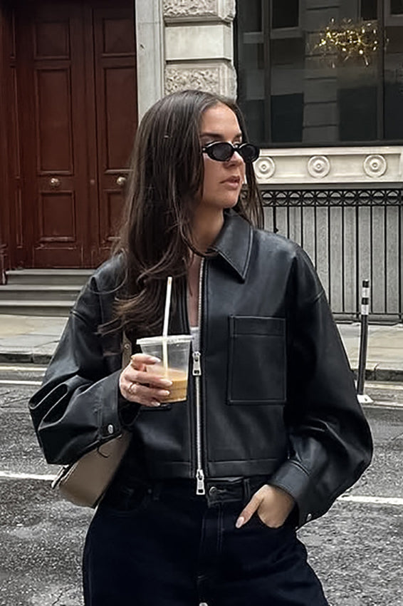 Loose Fit Matte Leather Short Jacket coats Main image