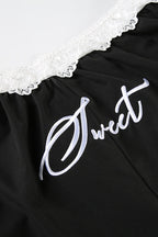 Contrast Waist Lace Trim Relaxed Long Pants