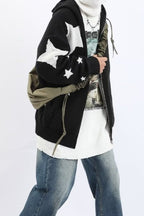 Star Pattern Vintage Knit Zip Up Hoodie