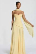 Strapless Corset Scarf Asymmetric Formal Dress