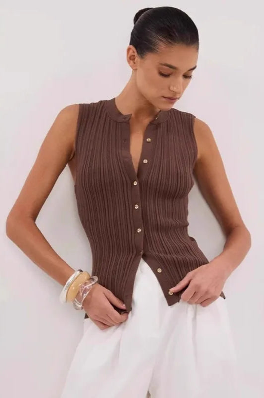 Ribbed Sleeveless Knit Cardigan