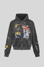 Graffiti Print Full Zip Oversized Hoodie