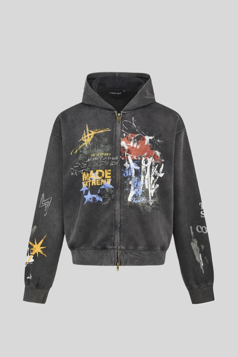 Graffiti Print Full Zip Oversized Hoodie