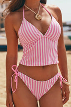 Striped Tank Slim Fit Ruched Two Piece Swim Set