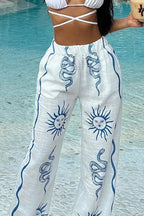 Boho Vintage Print Wide Leg Pants