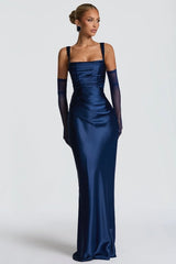Square Neck Tie Waist Bodycon Mermaid Prom Dress