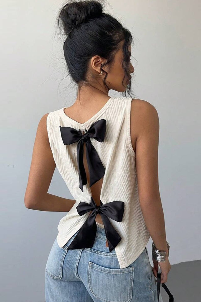 Double Bow Open Back Pleated Tank Top Main image