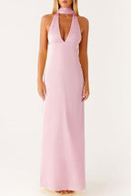 Halter Keyhole Open Back Maxi Cocktail Dress