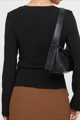 Single Button Knit Long Sleeve Blouse