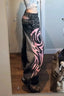 Gothic Print Wide Leg Jeans Pink / M