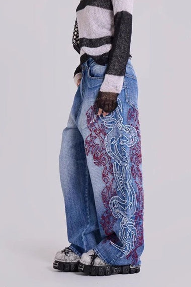 Vintage Embroidered Washed Slouchy Street Casual Jeans Main image