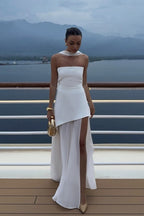 Off Shoulder Strapless Sleeveless Bodycon Midi Prom Dress