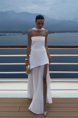 Off Shoulder Strapless Sleeveless Bodycon Midi Prom Dress